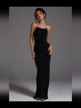 Finesse USA Black Sparkle Stretch velvet long Maxi Formal dress Size Medium Y2K